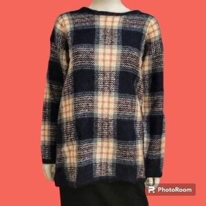 VTG PAUL HARRIS 1980s Oversized Checkered Plaid Mohair Grunge Sweater